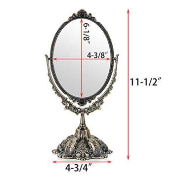 JUXYES Metal Tabletop Antique Decorative Makeup Mirror with Stand, Vintage Swivel Double Sided Cosme...