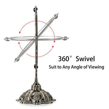 JUXYES Metal Tabletop Antique Decorative Makeup Mirror with Stand, Vintage Swivel Double Sided Cosmetic Mirror with Frame, Retro Desktop Oval Dressing Mirror for Bathroom Bedroom