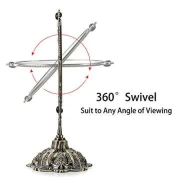 JUXYES Metal Tabletop Antique Decorative Makeup Mirror with Stand, Vintage Swivel Double Sided Cosmetic Mirror with Frame, Retro Desktop Oval Dressing Mirror for Bathroom Bedroom