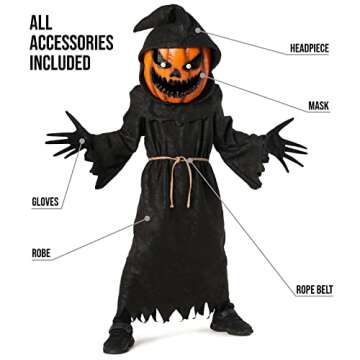 Morph - Pumpkin Grim Reaper Costume Kids - Boys and Girls Halloween Scary Phantom Costume - Boys Grim Reaper Costume - Grim Reaper Costume Boys - Grim Reaper Costume Kids Small (Size S)