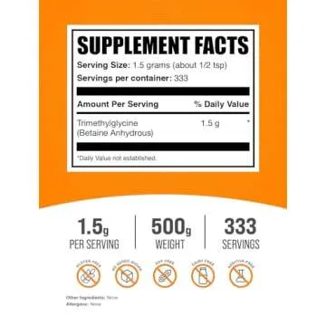 BulkSupplements.com TMG Powder - Premium Trimethylglycine Supplement for Energy Boosting and Perform...