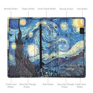 Fintie Server Book Organizer with Zipper Pocket, PU Leather Restaurant Guest Check Presenters Card H...