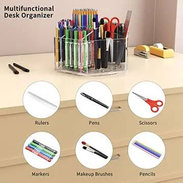 NIUBEE Acrylic Pen Pencil Holder 7 Compartments, Multi-capacity Marker Storage Art Supply Organizer, 360° Rotating Clear Pencil Cup