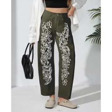 Kedera Mid Rise Barrel Jeans for Women Wide Leg Mid Waist Cropped Denim Pants Baggy Boyfriend Jeans with Pockets Green