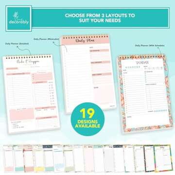 Decorably 52 Sheets Nude Pink Undated Daily Planner Notepad, 6.5x10in Spring-Bound Daily Task Notepa...