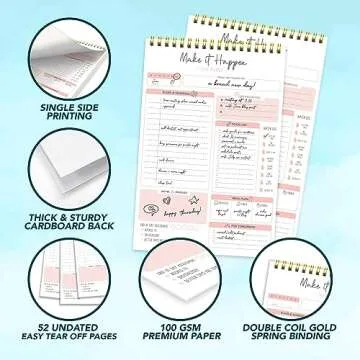 Decorably 52 Sheets Nude Pink Undated Daily Planner Notepad, 6.5x10in Spring-Bound Daily Task Notepad for Schedule, Priorities, To-Do List, Agenda, Water Intake, Meals, Notes and Doodles