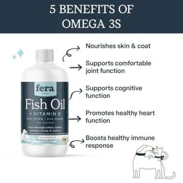 Fera Pet Organics Omega 3 Fish Oil with Vitamin E for Dogs & Cats, Vet Created Supplement to Boost I...