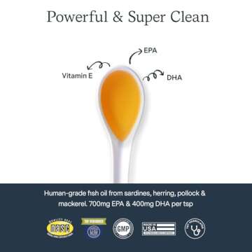 Fera Pet Organics Omega 3 Fish Oil with Vitamin E for Dogs & Cats, Vet Created Supplement to Boost Immune System, Support Brain Function, Nourish Skin and Coat of Pets, 8 Oz, 48 Servings