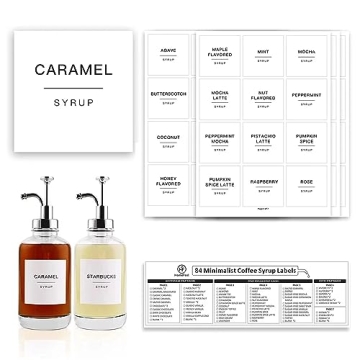 84 Coffee Syrup Labels for Coffee Bar Accessories, Minimalist Fancy Decor for Coffee Station, Essent...