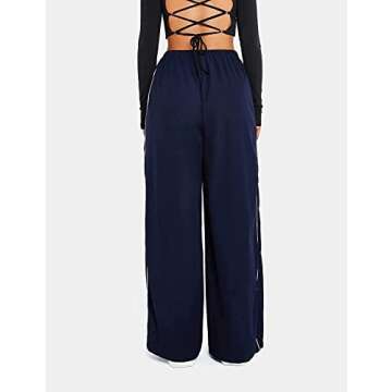 Women's Parachute Pants Cargo Trousers Elastic Waist Wide Leg Track Pants Y2k Clothing (XL,Navy Blue)