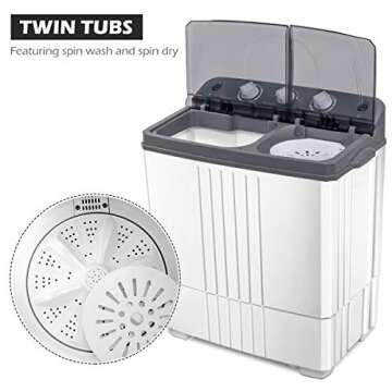 COSTWAY Portable Washing Machine, Twin Tub 20Lbs Capacity, Washer(12Lbs) and Spinner(8Lbs), Compact Laundry Machines Durable Design, Rotary Controller Drain Hose