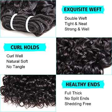 Water Wave Human Hair Bundles Ocean Wave Wet and Wavy Bundles UDU Malaysian 50g 1B# Human Hair Exten...