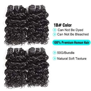 Water Wave Human Hair Bundles Ocean Wave Wet and Wavy Bundles UDU Malaysian 50g 1B# Human Hair Extensions Remy Hair Bundles Short Curly Hair (8 8 8 8inch without cloure)