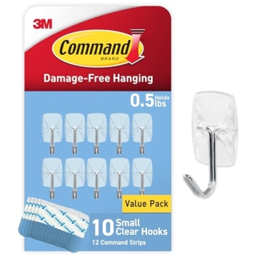 Command Small Clear Wire Toggle Hooks, 10 Hooks and 12 Command Strips, Damage Free Hanging Wall Hook...