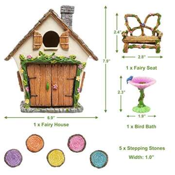 Meadow & Oak Fairy House Kit, Outdoor Fairy Garden Kit for Kids & Adults, Fairy Garden House with Doors That Open & Fairy Garden Accessories, Magical Fairy Garden Set Includes Adorable Accessories