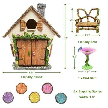 Meadow & Oak Fairy House Kit, Outdoor Fairy Garden Kit for Kids & Adults, Fairy Garden House with Doors That Open & Fairy Garden Accessories, Magical Fairy Garden Set Includes Adorable Accessories