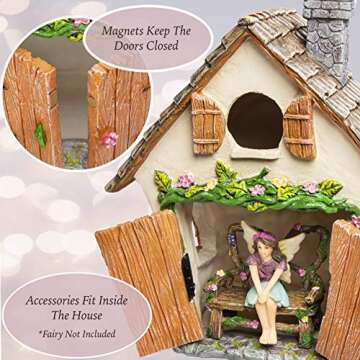 Meadow & Oak Fairy House Kit, Outdoor Fairy Garden Kit for Kids & Adults, Fairy Garden House with Doors That Open & Fairy Garden Accessories, Magical Fairy Garden Set Includes Adorable Accessories