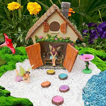 Meadow & Oak Fairy House Kit, Outdoor Fairy Garden Kit for Kids & Adults, Fairy Garden House with Doors That Open & Fairy Garden Accessories, Magical Fairy Garden Set Includes Adorable Accessories