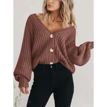 PRETTYGARDEN Solid Color Casual Womens Fall Fashion 2023 Open Front Short Chunky Cardigan Sweaters for Women Soft Outwear (Coffee,Small)