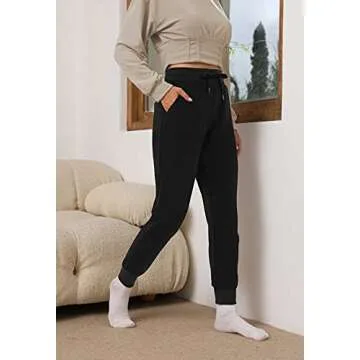 Heathyoga Fleece Lined Joggers for Women Thermal Sweatpants for Women Joggers with Pockets Workout Pants Running Pants Black