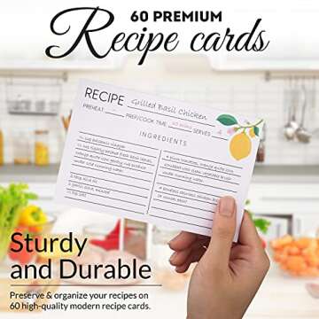 60 Recipe Cards 4x6 - Double Sided for Recipe Book, Box or Binder | Lemon Kitchen Decorations | Perf...