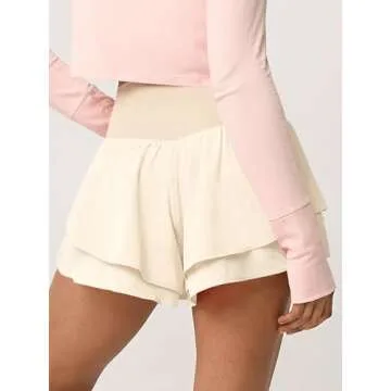 Fisoew Women's High Waisted Ruffle Athletic Shorts