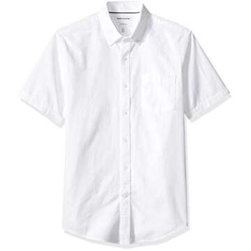 Amazon Essentials Men's Slim-Fit Short-Sleeve Pocket Oxford Shirt in White - Perfect for Work or Cas...