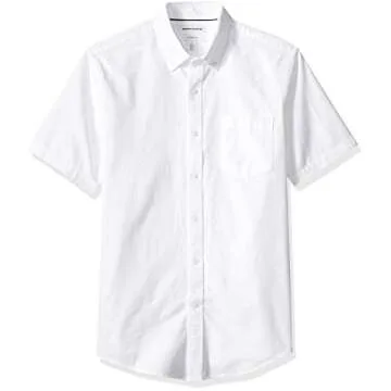 Amazon Essentials Men's Slim-Fit Short-Sleeve Pocket Oxford Shirt in White - Perfect for Work or Cas...
