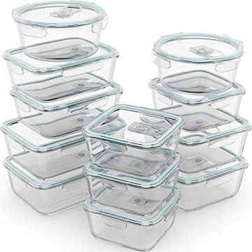 24 Pc Airtight Glass Food Storage Containers - Glass Meal Prep Containers - Freezer to Oven Safe - S...