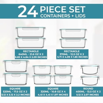 24 Pc Airtight Glass Food Storage Containers for Meal Prep