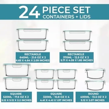 24 Pc Airtight Glass Food Storage Containers for Meal Prep
