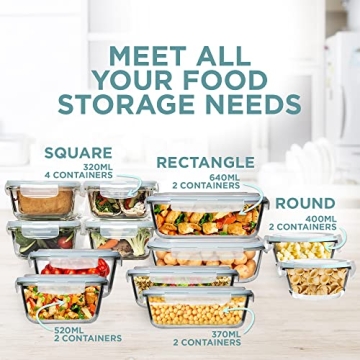 24 Pc Airtight Glass Food Storage Containers for Meal Prep