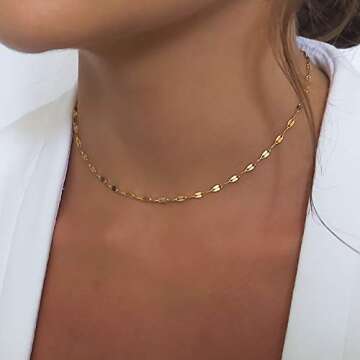 Annika Bella Lace Choker, Simple Gold Necklace, Length 13-16 Inches, Minimalist Collar Necklaces, Layering Chokers for Women (Lace Chain)