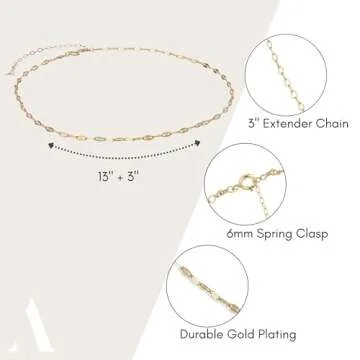 Annika Bella Lace Choker, Simple Gold Necklace, Length 13-16 Inches, Minimalist Collar Necklaces, Layering Chokers for Women (Lace Chain)