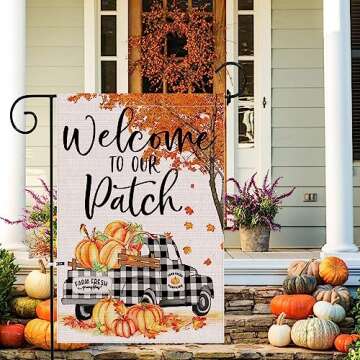 pinata Fall Garden Flag 12x18, Welcome Pumpkin Fall Decorations Outdoor, Small Truck fall Yard Flag Double Sided Autumn Thanksgiving Halloween Farmhouse Seasonal Fall Decor, Burlap outdoor fall decor