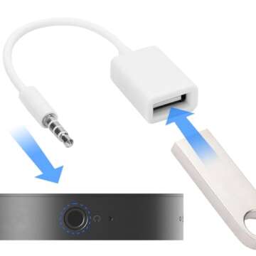 Joyzan USB to Aux Audio Adapter, 3.5mm Male Jack Plug to Female Converter Auxiliary Cord Cable for Devices Playing Music System Car CD Player External U Disk Computer TV Mobile Phone PC White 5.5in