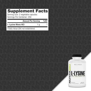 NutraBio L-Lysine (500mg) - Pure Grade Amino Acid - 500 Vegetable Capsules - Essential Amino Acid - ...