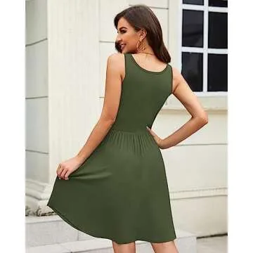 MOLERANI Women's Sleeveless Loose Plain Dresses Casual Short Dress with Pockets Army Green L