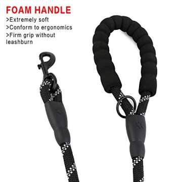 Plutus Pet Rope Dog Leash 6ft Long,Traffic Padded Two Handle,Heavy Duty,Reflective Double Handles Lead for Control Safety Training,Leashes for Large Dogs or Medium Dogs,Dual Handles Leads(Black)