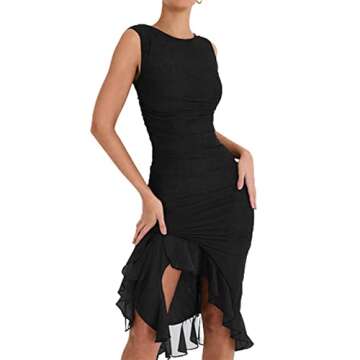 Ducklingup Women Y2K Going Out Dresses Sexy Strapless Ruffle Tassel Tube Dress Evening Party Long Bo...