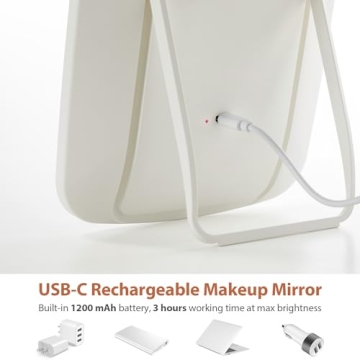 NEZZOE Rechargeable LED Makeup Mirror Dimmable Lights Portable