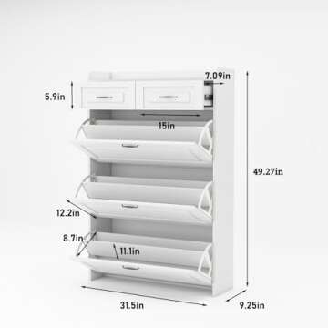 HANLIVES Shoe Cabinet for Entryway, White Narrow Shoe Storage Organizer with 3 Doors 2 Drawers,Flip ...