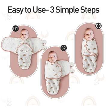 GLLQUEN BABY 3-Pack Organic Baby Swaddle Sleep Sacks for Newborn - Baby Swaddles 0-3 Months, Baby Swaddle Sack, Rainbow & Sun, Baby Swaddle Blanket Wrap (Small/Medium)
