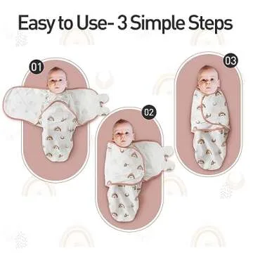 GLLQUEN BABY 3-Pack Organic Baby Swaddle Sleep Sacks for Newborn - Baby Swaddles 0-3 Months, Baby Swaddle Sack, Rainbow & Sun, Baby Swaddle Blanket Wrap (Small/Medium)