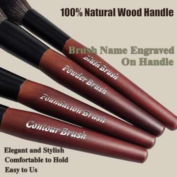 Makeup Brushes 16 Pcs Makeup Brush Set Professional, Wood Handle Travel Make Up Brushes Set with Case, Premium Cruelty-Free Synthetic Fiber Hair Makeup Brush Kit with Holder