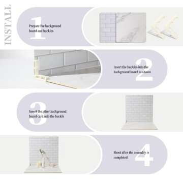 2 PCS Boards Photo Backdrop for Flat Lay, Food Photography Background 24x24 Inch, White Marble Subway Tile Tabletop Backdrop Board BEIYANG