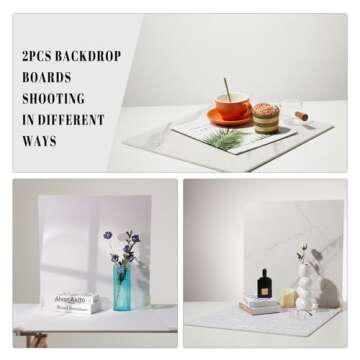 2 PCS Boards Photo Backdrop for Flat Lay, Food Photography Background 24x24 Inch, White Marble Subway Tile Tabletop Backdrop Board BEIYANG