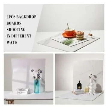 2 PCS Boards Photo Backdrop for Flat Lay, Food Photography Background 24x24 Inch, White Marble Subway Tile Tabletop Backdrop Board BEIYANG