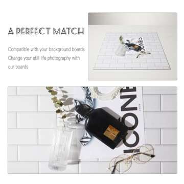 2 PCS Boards Photo Backdrop for Flat Lay, Food Photography Background 24x24 Inch, White Marble Subway Tile Tabletop Backdrop Board BEIYANG