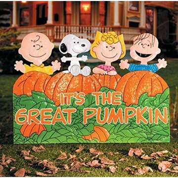 TisYourSeason 'It's the Great Pumpkin Charlie Brown' Peanuts Gang Hammered Metal Halloween Decoratio...